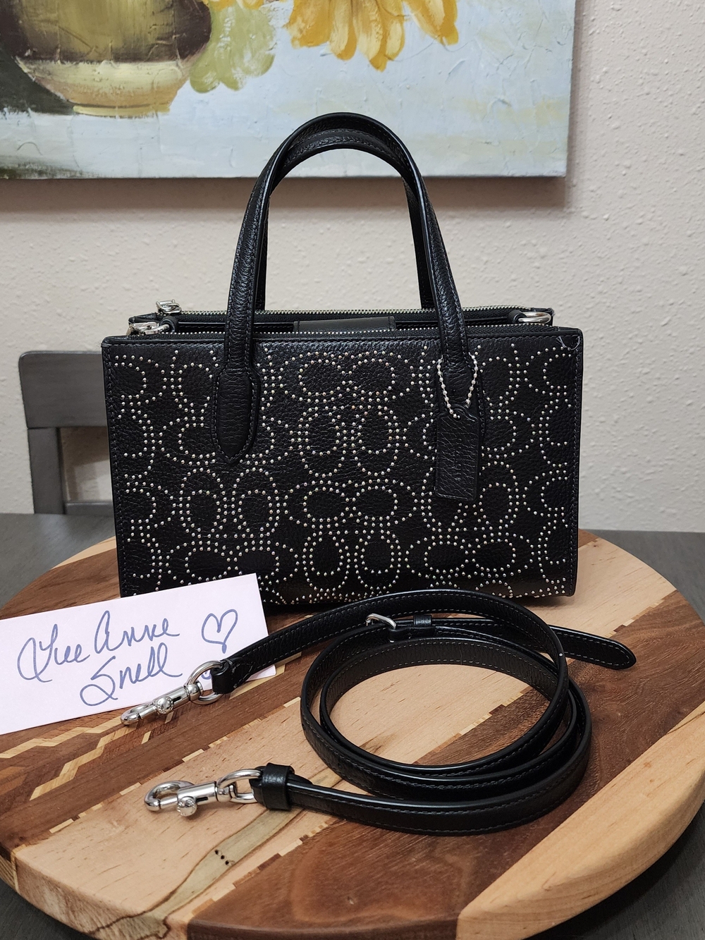 Coach CX266 Small Nina Tote/crossbody In Black With Silver Rivets GUC